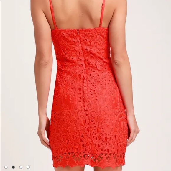 Lulus Red Orange Lace Mini Dress M :) - Picture 3 of 4